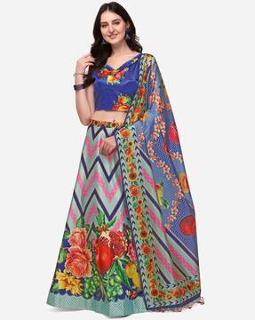 floral print lehenga & choli set with dupatta