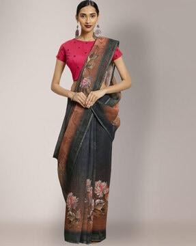 floral print linen saree