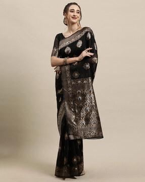 floral print linen saree