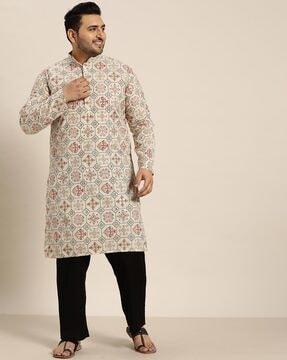 floral print long kurta with insert pocket