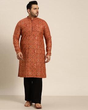 floral print long kurta with insert pocket