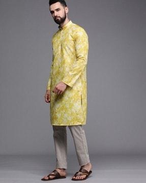 floral print long kurta with insert pocket