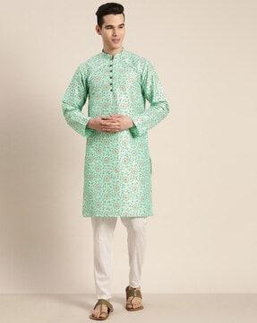 floral print long kurta with insert pockets