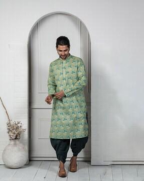 floral print long kurta with mandarin collar