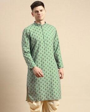 floral print long kurta with mandarin collar