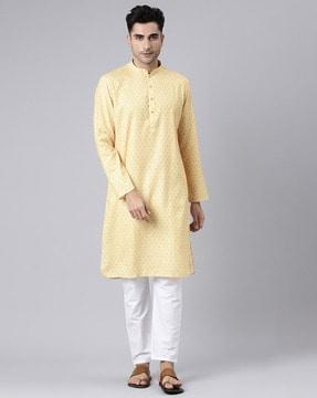 floral print long kurta with mandarin collar