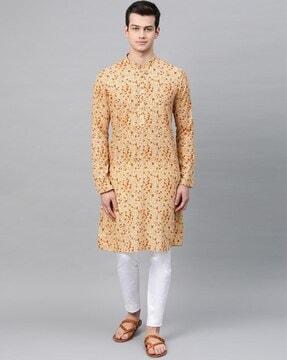 floral print long kurta with mandarin collar