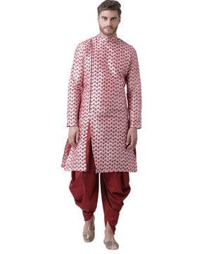 floral print long kurta with pompoms