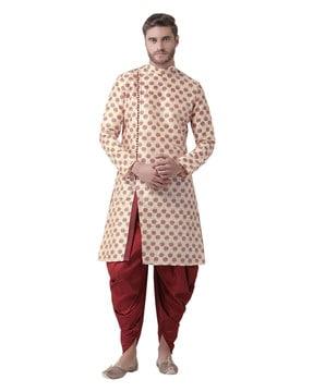 floral print long kurta with pompoms