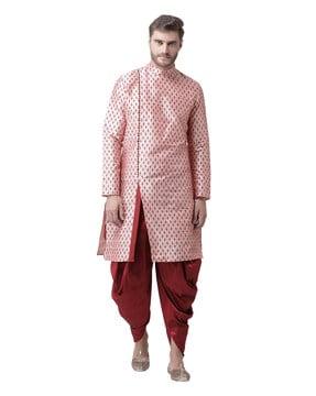 floral print long kurta with pompoms