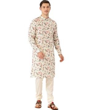 floral print long kurta with side buttons