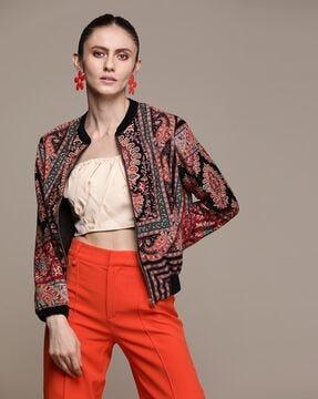 floral print loose fit bomber jacket