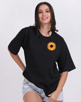 floral print loose fit crew-neck t-shirt