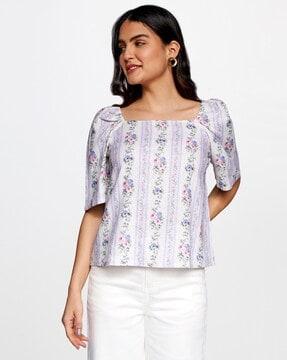 floral print loose fit square-neck blouse