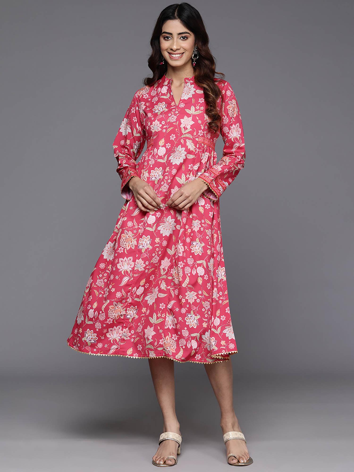 floral print mandarin collar crepe ethnic dress