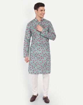 floral print mandarin-collar kurta