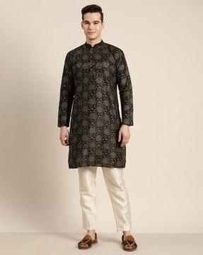 floral print mandarin-collar kurta