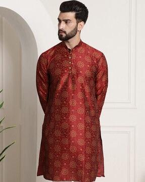 floral print mandarin-collar kurta