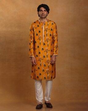 floral print mandarin-collar kurta