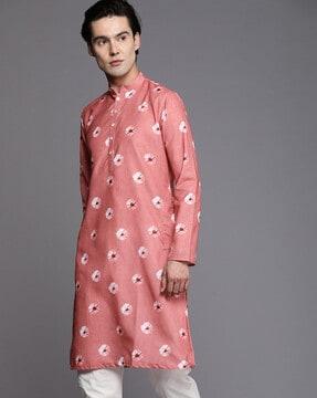 floral print mandarin-collar long kurta