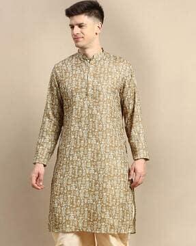 floral print mandarin-collar long kurta