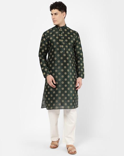 floral print mandarin collar straight kurta