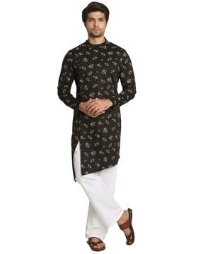 floral print mandarin-neck kurta