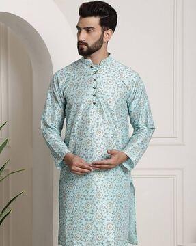 floral print mandarin-neck kurta