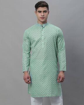 floral print mandarin neck long kurta