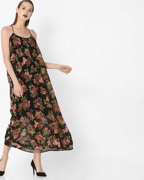 floral print maxi dress with strappy sleeves