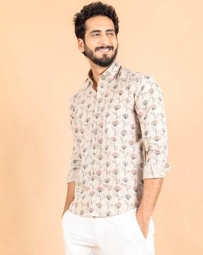 floral print medium-length shirt