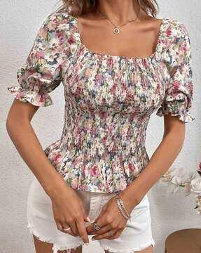 floral print medium-length top