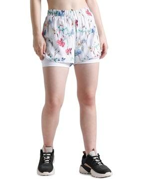 floral print mid-rise layered shorts