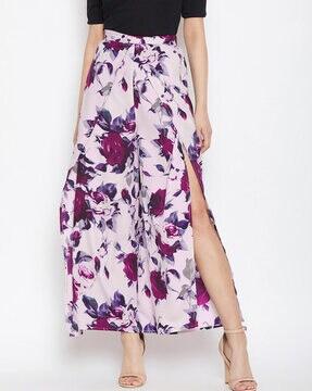 floral print mid-rise pleat-front trousers