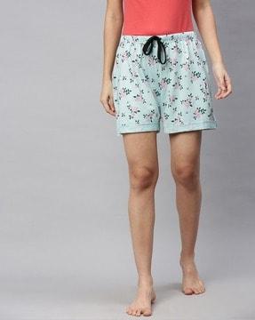 floral print mid-rise shorts with drawstring waistband