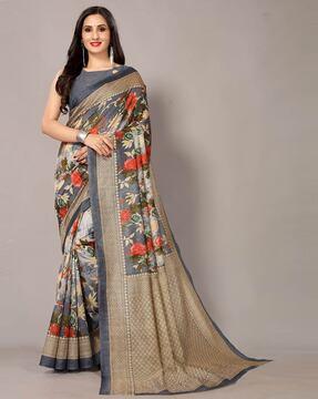 floral print mysore silk traditional saree