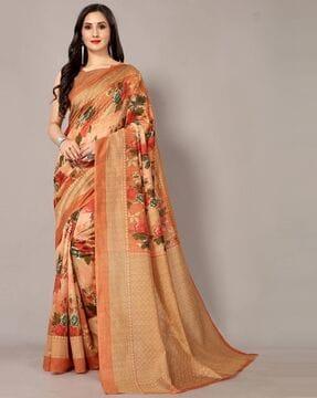 floral print mysore silk traditional saree