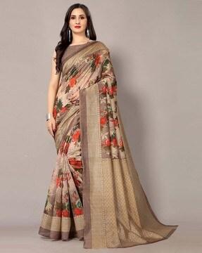 floral print mysore silk traditional saree