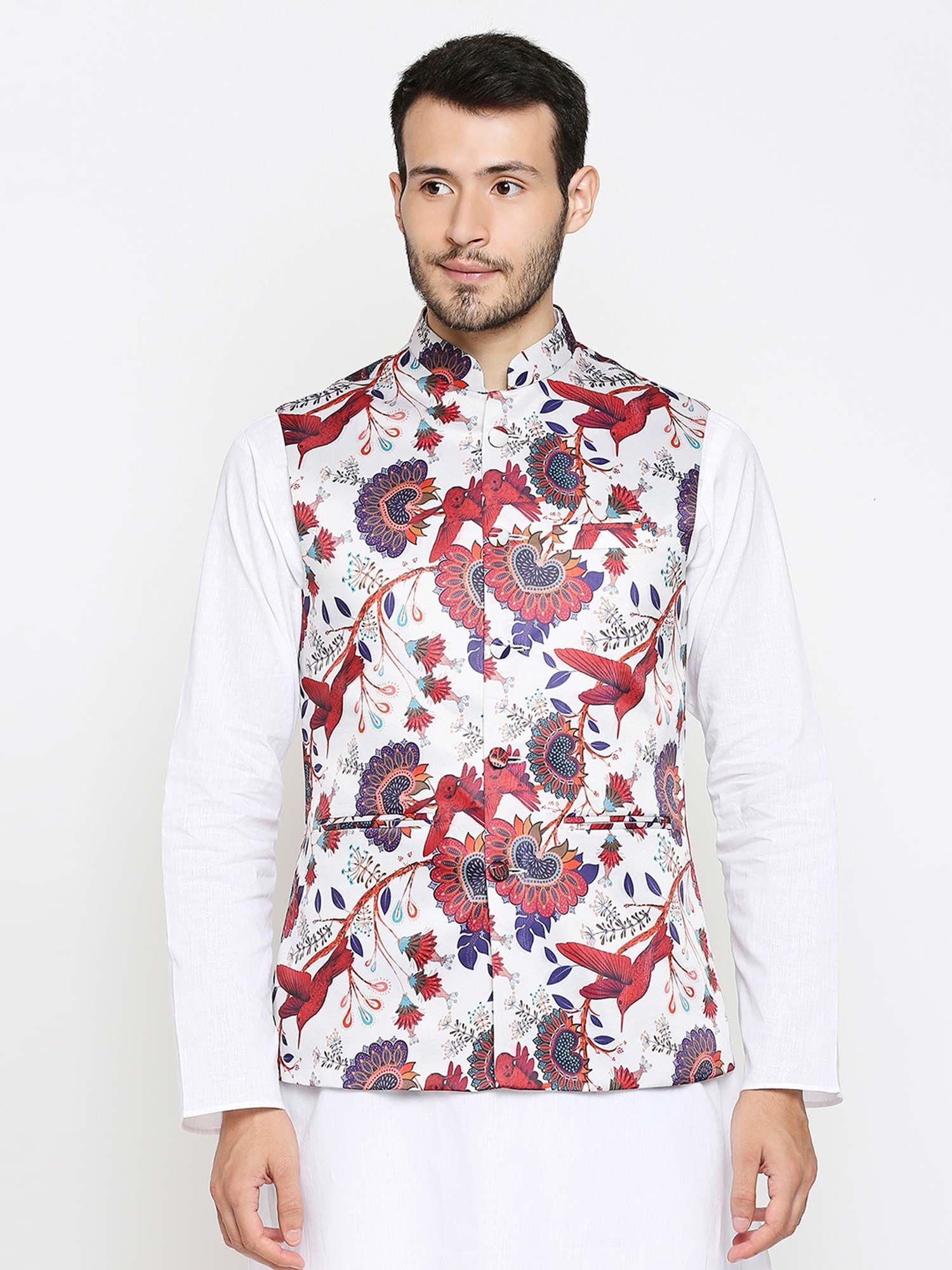 floral print nehru jacket for men