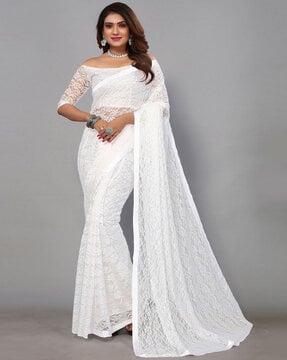 floral print net saree with lace border
