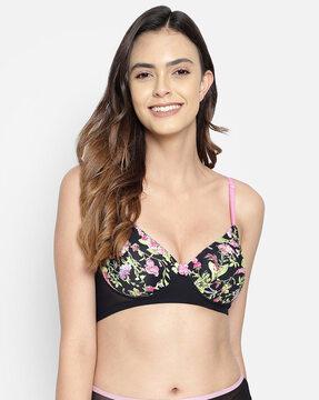 floral print non-padded t-shirt bra