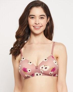 floral print non-padded t-shirt bra