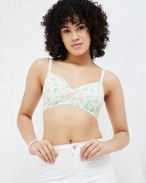 floral print non-padded t-shirt bra