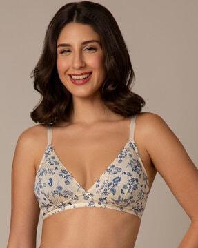 floral print non-wired bra with adjustable strap