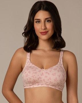 floral print non-wired bra with adjustable strap