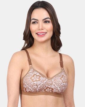 floral print non-wired t-shirt bra with adjustable strap