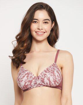 floral print non-wired t-shirt bra