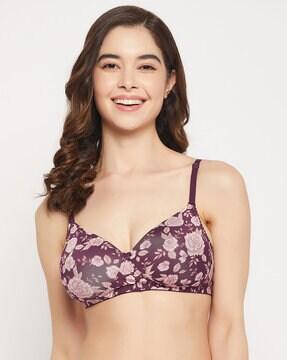 floral print non-wired t-shirt bra