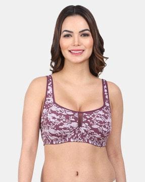 floral print non-wired t-shirt bra