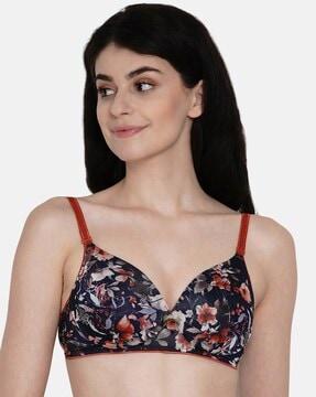 floral print non-wired t-shirt bra